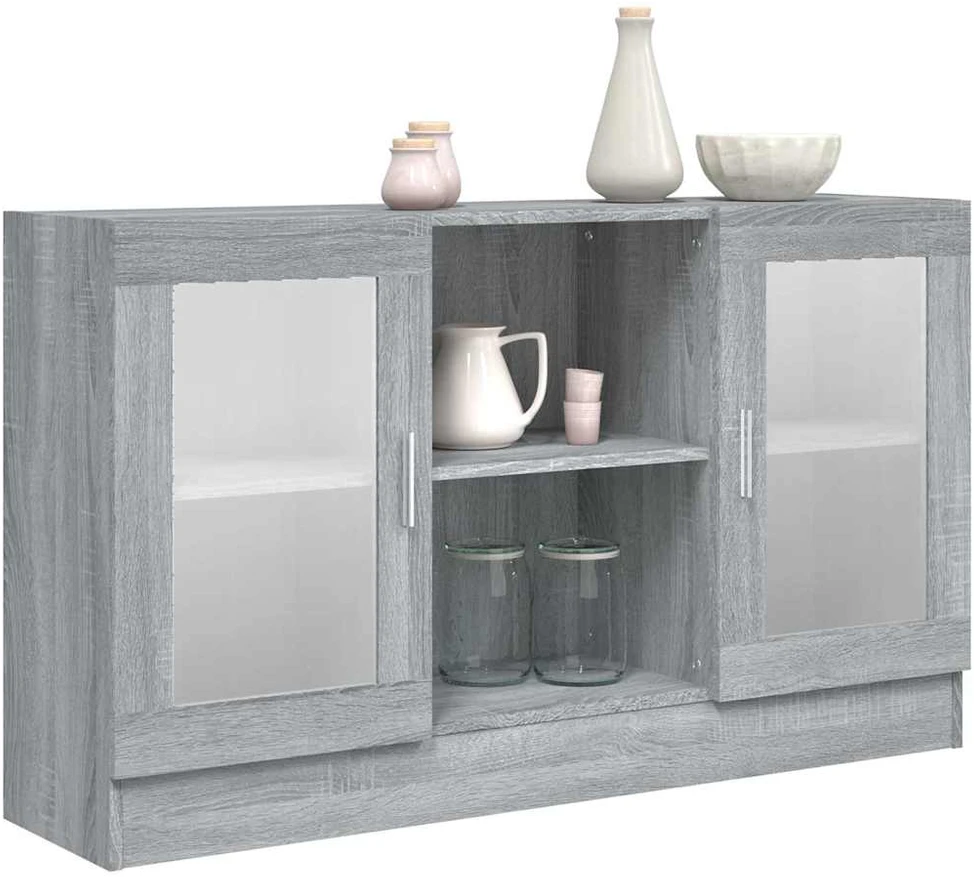 Vitrininė spintelė, pilka ąžuolo, 120x30,5x70cm, mediena