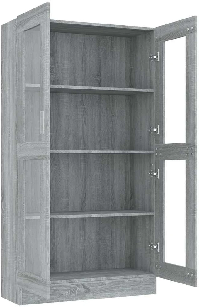 Vitrininė spintelė, pilka ąžuolo, 82,5x30,5x150cm, mediena