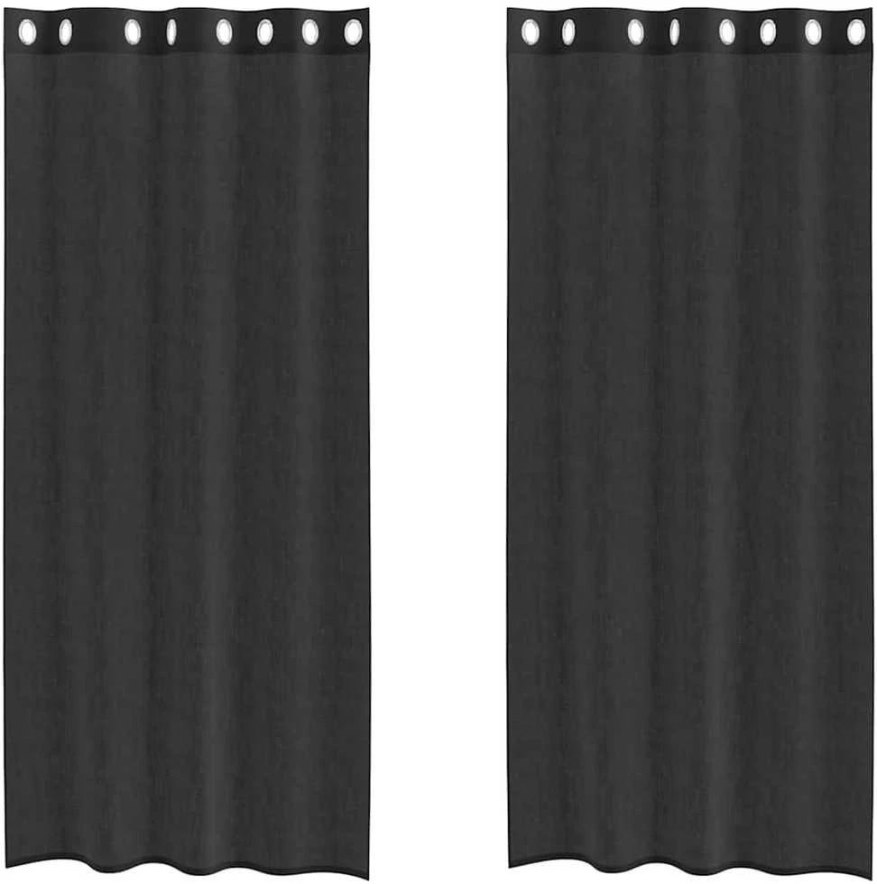 Voile užuolaidos su įvorėmis, 2vnt., juodos spalvos, 140x245cm