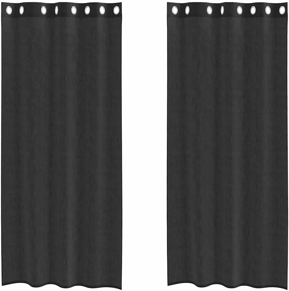 Voile užuolaidos su įvorėmis, 2vnt., juodos spalvos, 140x225cm