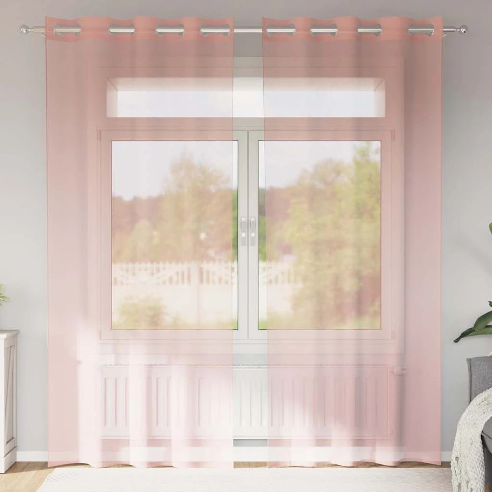 Voile užuolaidos su įvorėmis, 2vnt., rožinės spalvos, 140x225cm