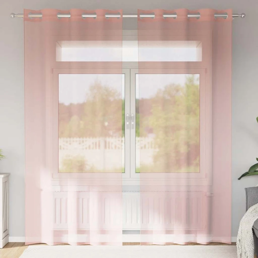 Voile užuolaidos su įvorėmis, 2vnt., rožinės spalvos, 140x245cm
