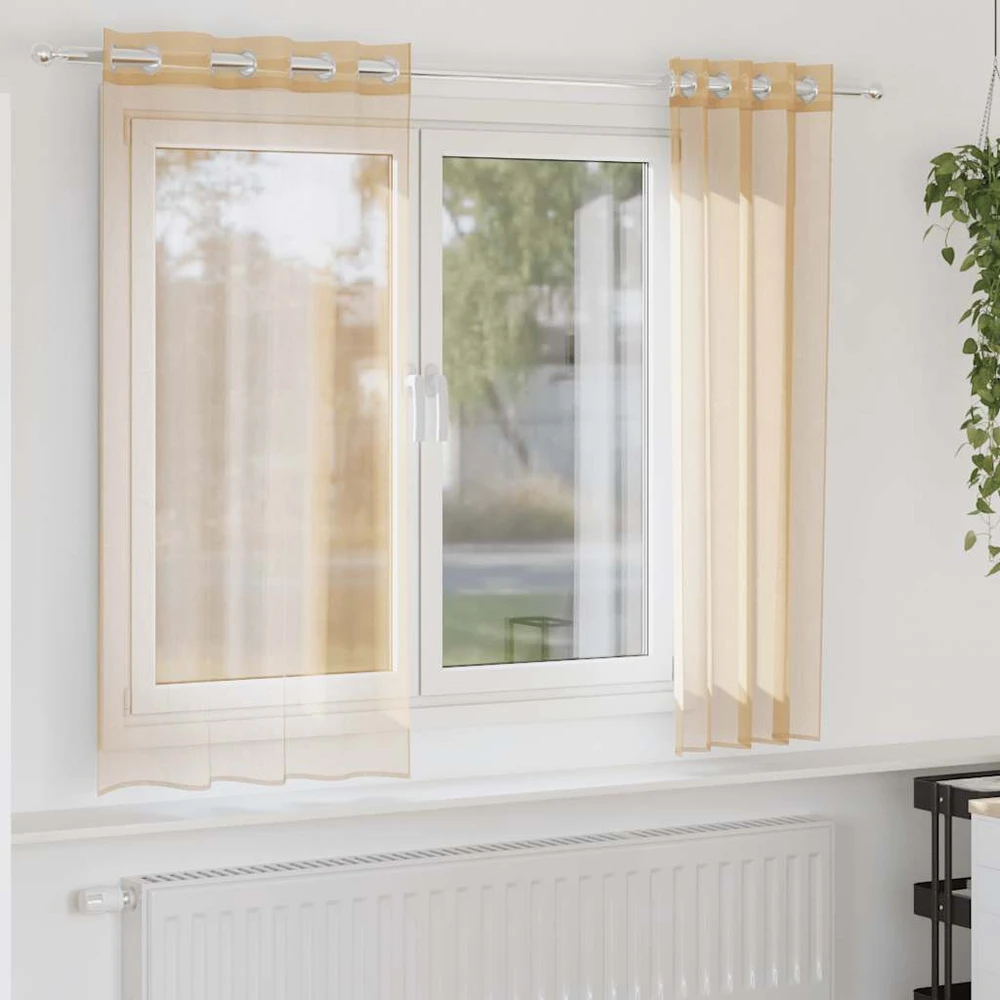 Voile užuolaidos su įvorėmis, 2vnt., smėlio spalvos