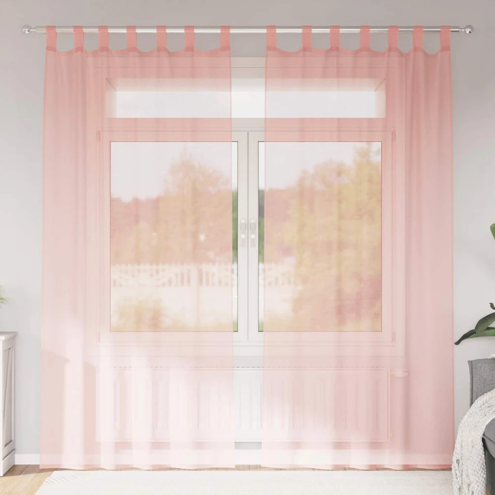 Voile užuolaidos su strypų kišenėmis, 2vnt., rožinės spalvos