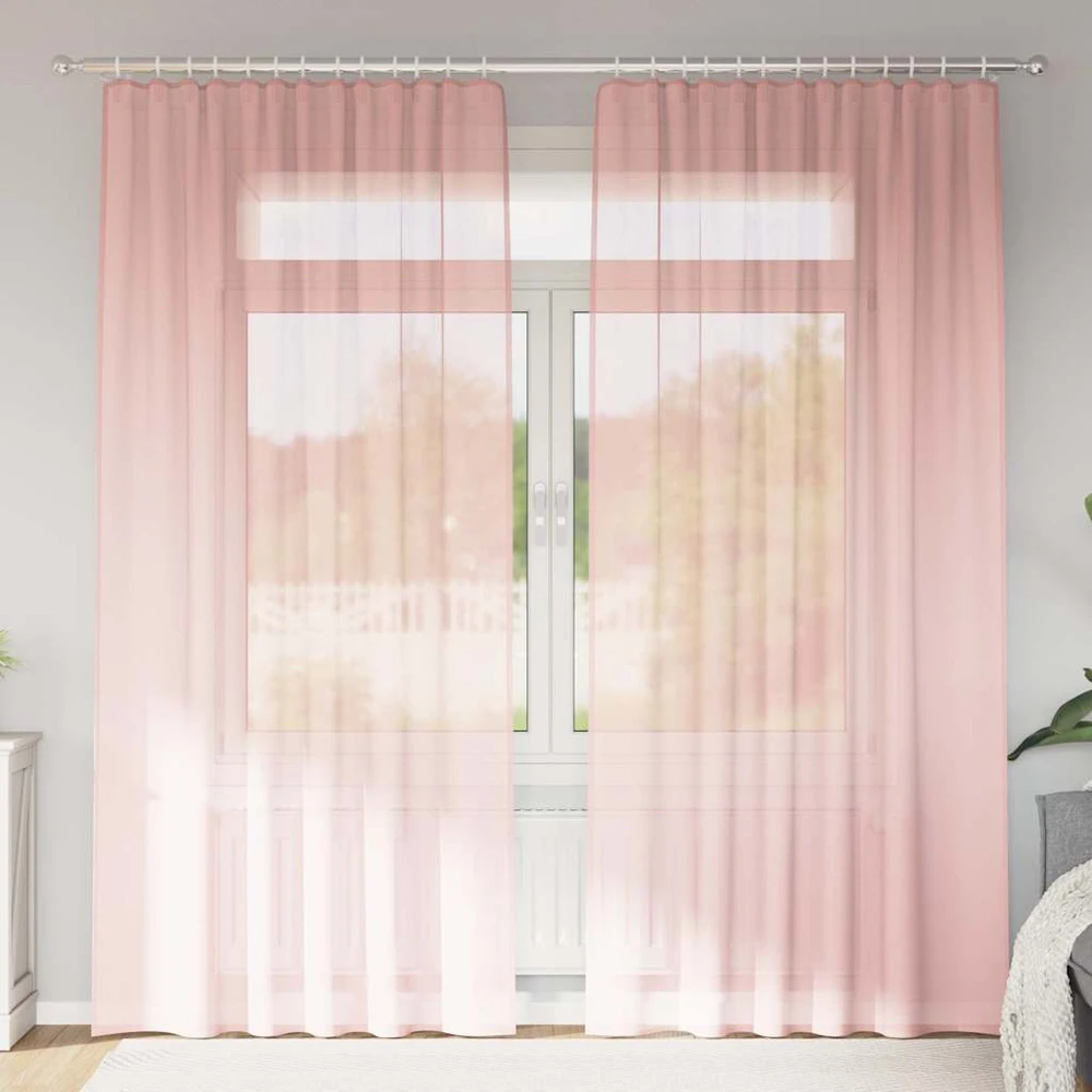 Voile užuolaidos su strypų kišenėmis, 2vnt., rožinės spalvos