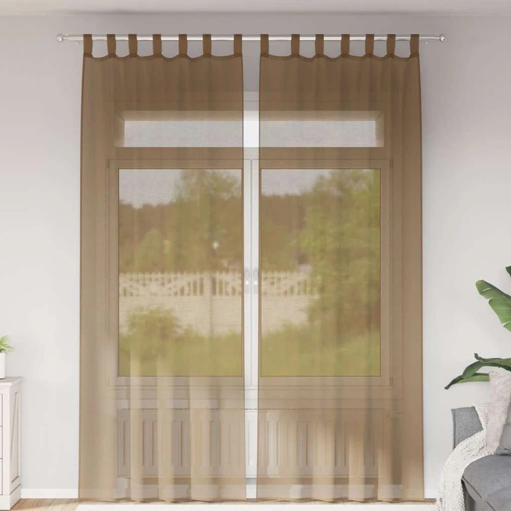 Voilės užuolaidos su kilpelėmis, 2 vnt., šviesiai rudos, 140x260 cm