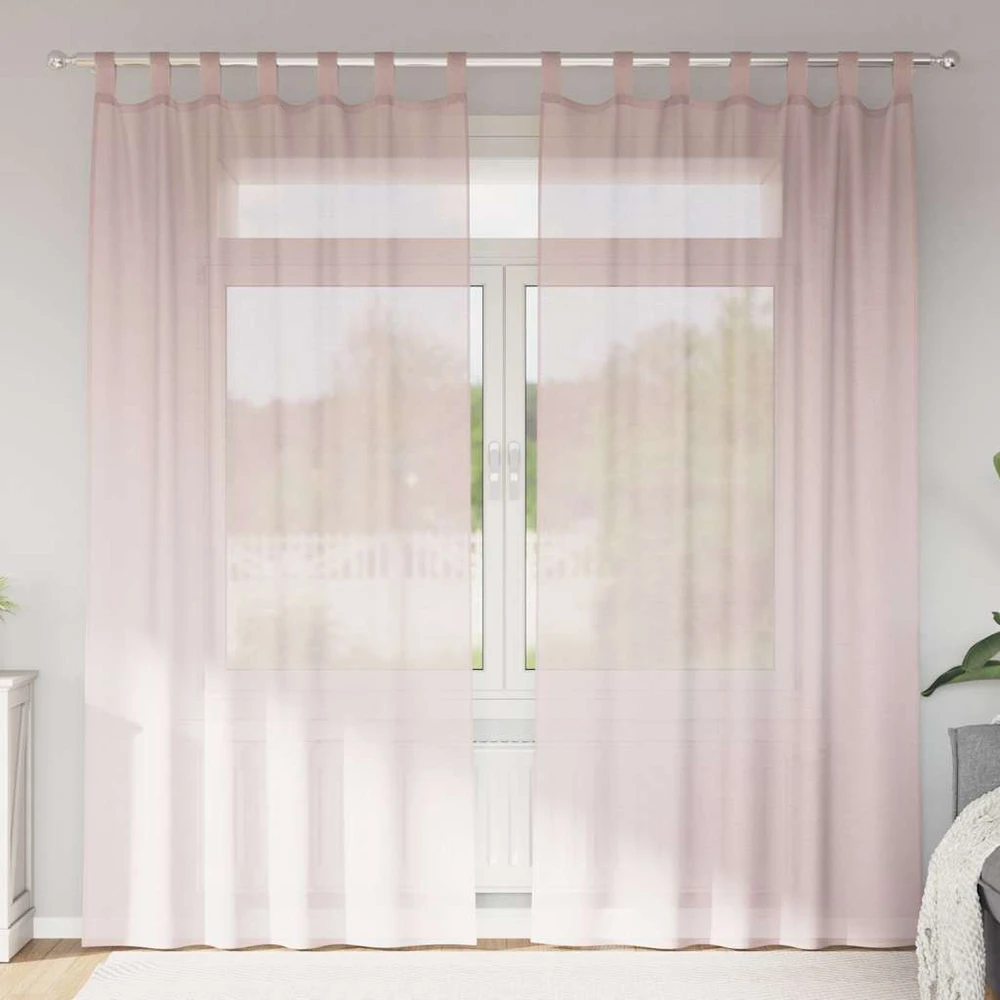 Voilės užuolaidos su kilpelėmis, 2 vnt., šviesiai rožinės, 140x245 cm