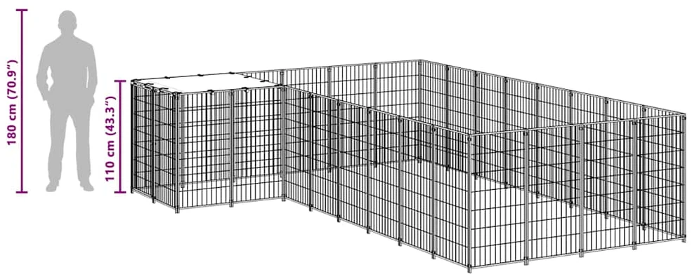 Voljeras šunims, juodos spalvos, 10,89 m², plienas