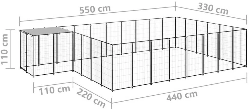 Voljeras šunims, juodos spalvos, 15,73 m², plienas