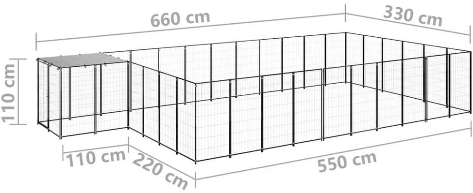 Voljeras šunims, juodos spalvos, 19,36 m², plienas