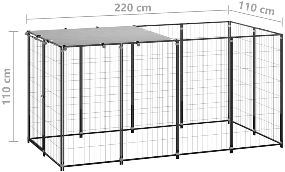 Voljeras šunims, juodos spalvos, 2,42 m², plienas