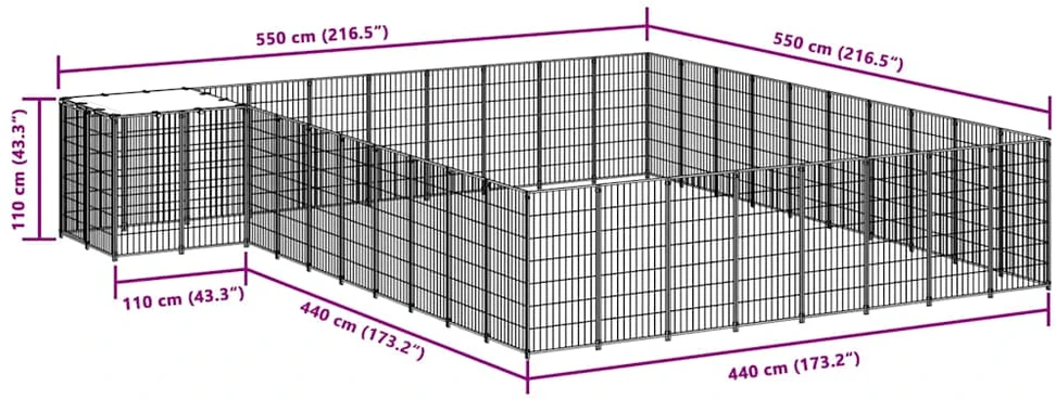 Voljeras šunims, juodos spalvos, 25,41 m², plienas