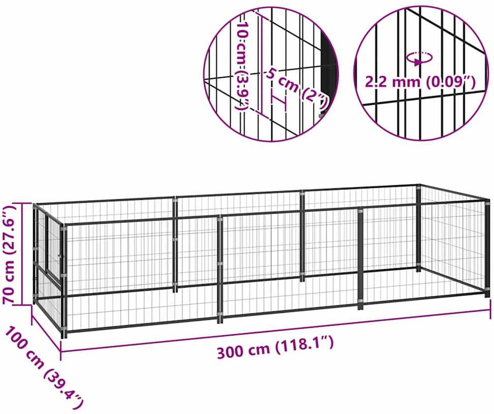 Gyvūnų narvas be durų Juoda 300 x 100 x 70 cm Plienas