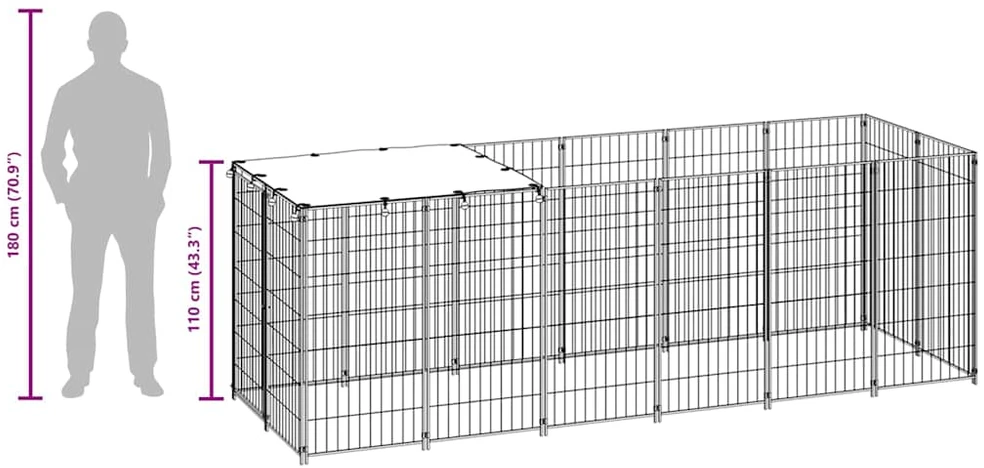 Voljeras šunims, juodos spalvos, 330x110x110cm, plienas