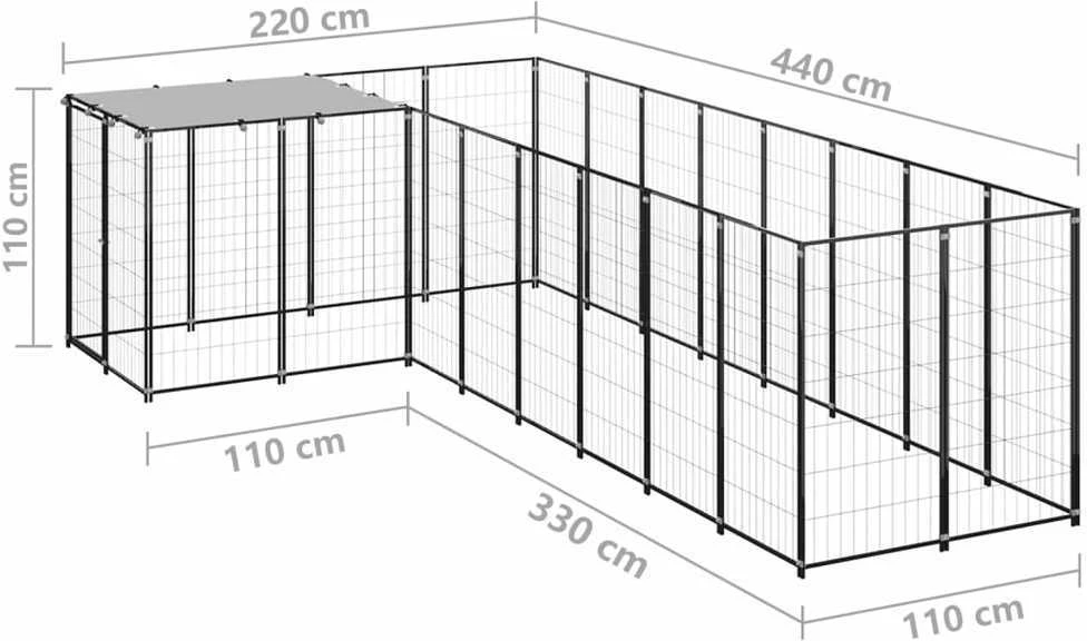 Voljeras šunims, juodos spalvos, 6,05 m², plienas