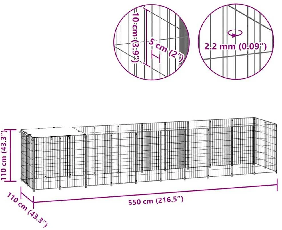 Voljeras šunims, juodos spalvos, 6,05 m², plienas