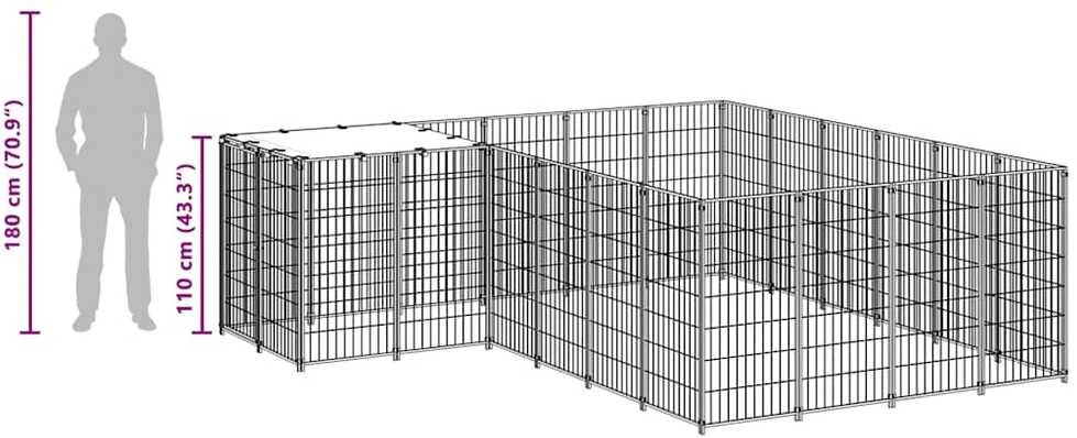 Voljeras šunims, juodos spalvos, 8,47 m², plienas