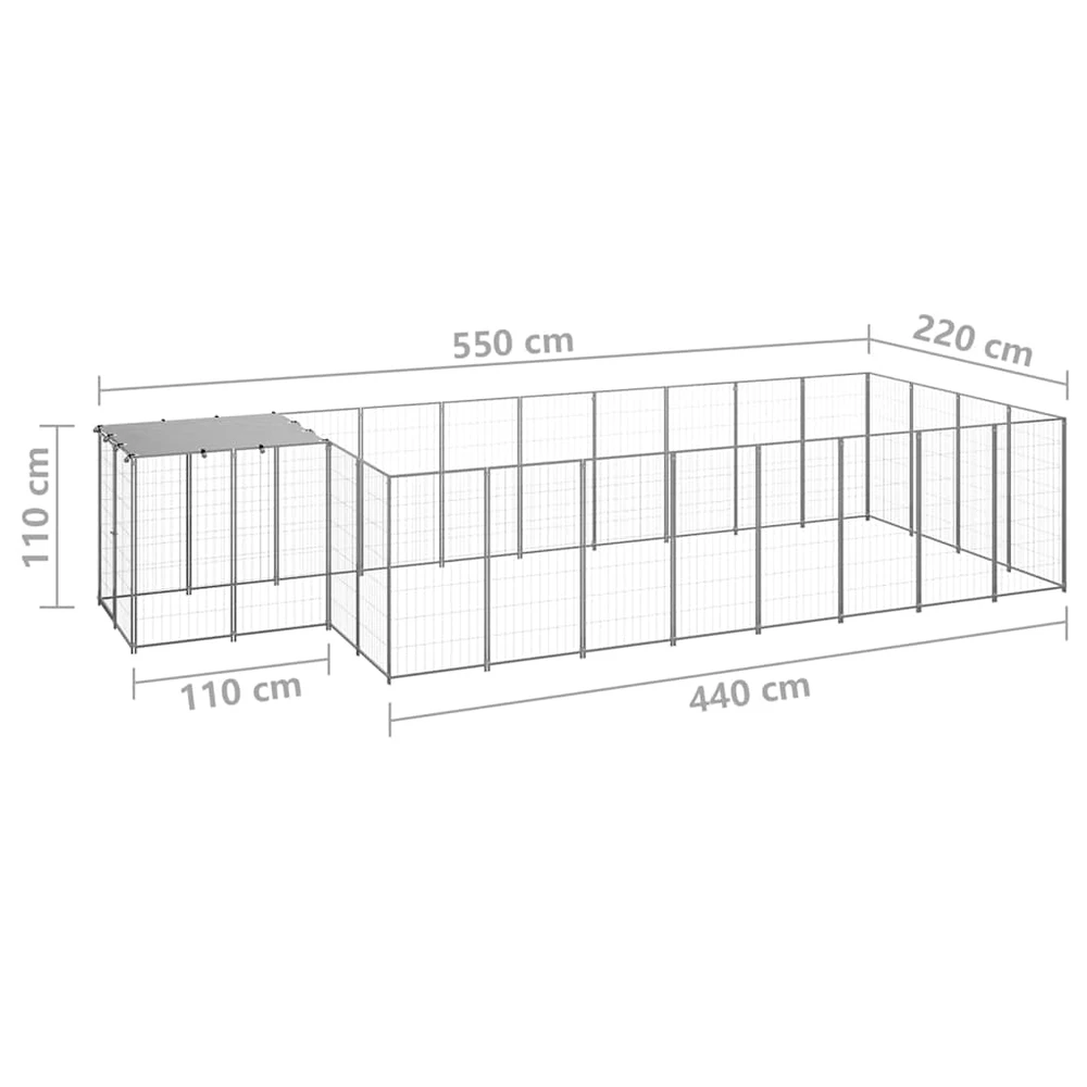 Voljeras šunims, sidabrinės spalvos, 10,89 m², plienas