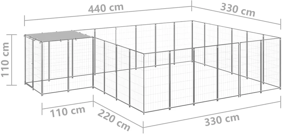 Voljeras šunims, sidabrinės spalvos, 12,1 m², plienas