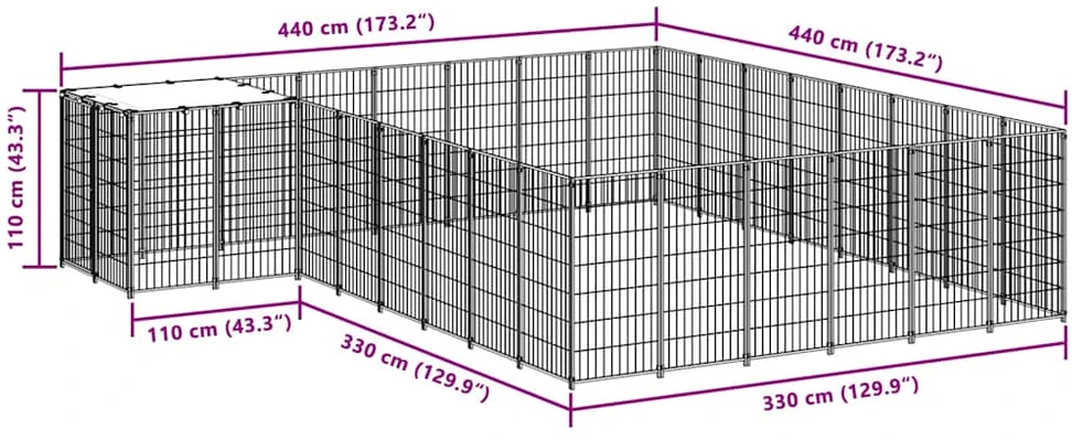 Voljeras šunims, sidabrinės spalvos, 15,73 m², plienas