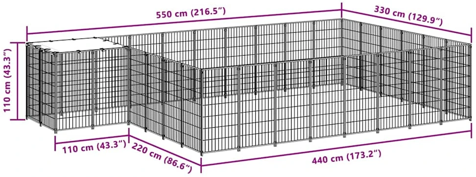 Voljeras šunims, sidabrinės spalvos, 15,73 m², plienas