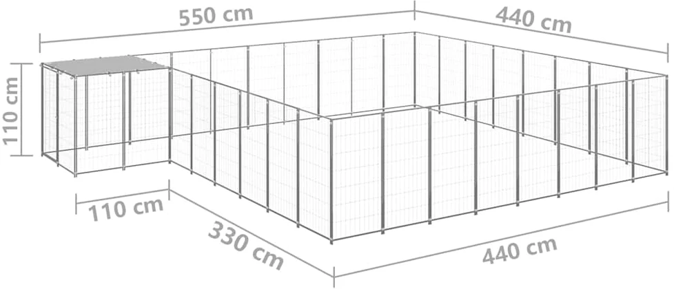 Voljeras šunims, sidabrinės spalvos, 20,57 m², plienas