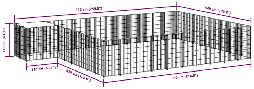 Voljeras šunims, sidabrinės spalvos, 25,41 m², plienas
