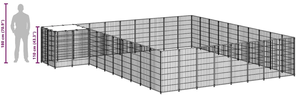 Voljeras šunims, sidabrinės spalvos, 25,41 m², plienas