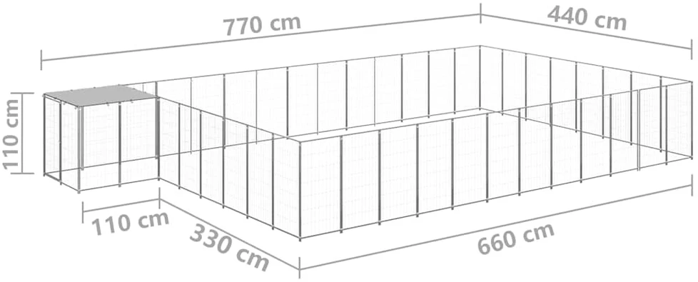 Voljeras šunims, sidabrinės spalvos, 30,25 m², plienas