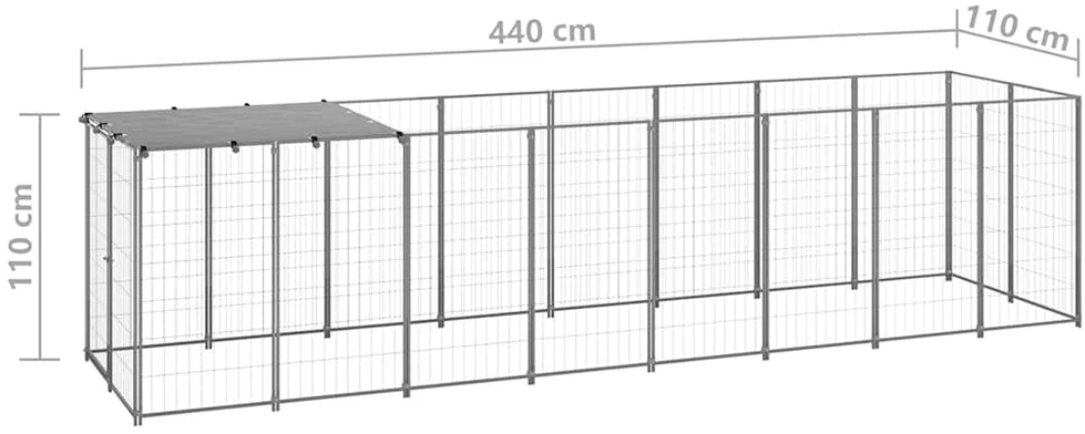 Voljeras šunims, sidabrinės spalvos, 4,84 m², plienas