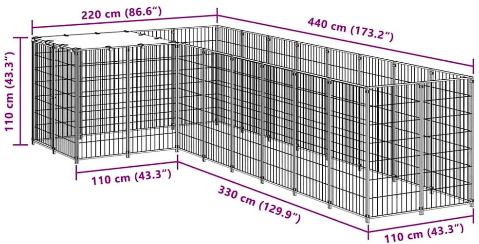 Voljeras šunims, sidabrinės spalvos, 6,05 m², plienas