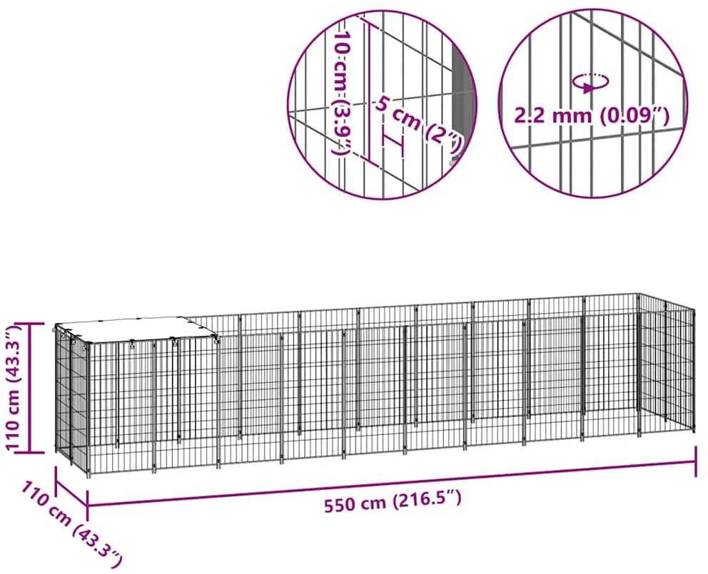 Voljeras šunims, sidabrinės spalvos, 6,05 m², plienas