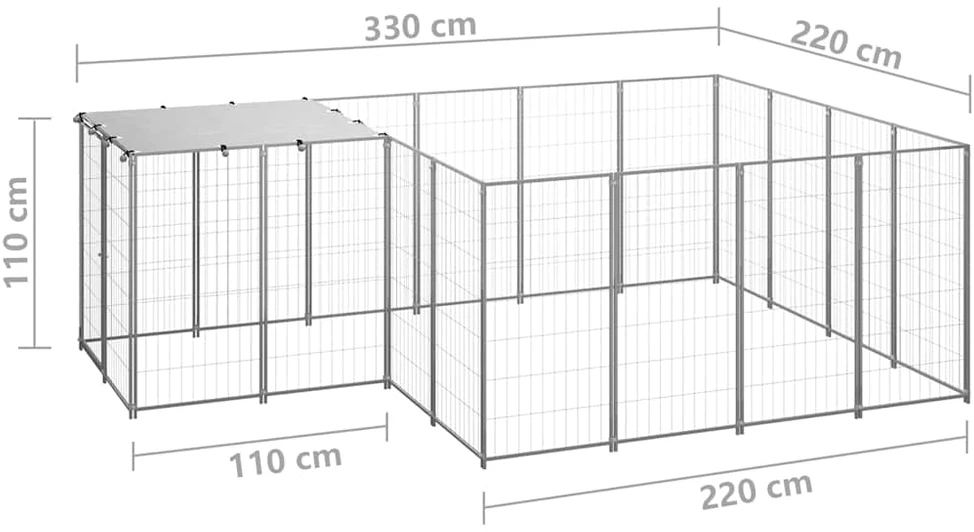 Voljeras šunims, sidabrinės spalvos, 6,05 m², plienas