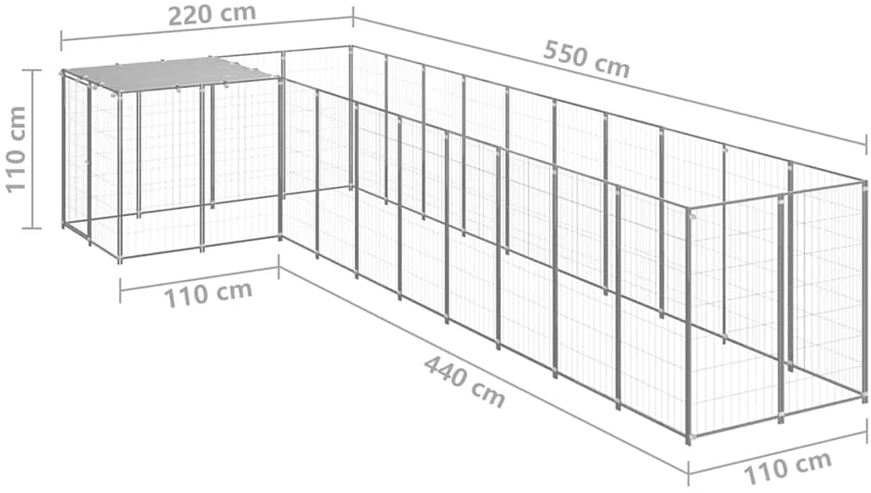 Voljeras šunims, sidabrinės spalvos, 7,26m², plienas