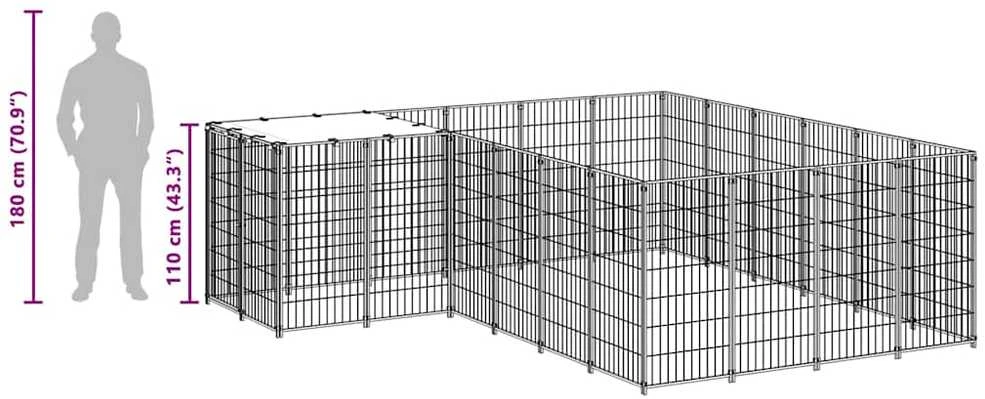 Voljeras šunims, sidabrinės spalvos, 8,47 m², plienas