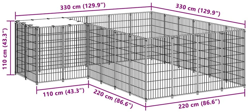 Voljeras šunims, sidabrinės spalvos, 8,47 m², plienas