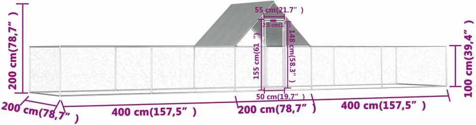 Voljeras viščiukams, 10x2x2m, galvanizuotas plienas