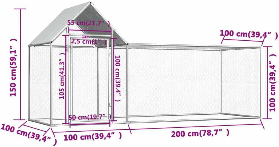 Voljeras viščiukams, 3x1x1,5m, galvanizuotas plienas