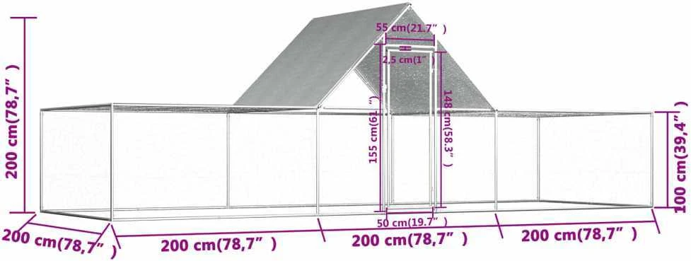 Voljeras viščiukams, 6x2x2m, galvanizuotas plienas
