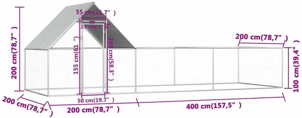 Voljeras viščiukams, 6x2x2m, galvanizuotas plienas