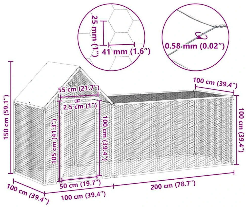 Voljeras viščiukams, 3x1x1,5m, galvanizuotas plienas