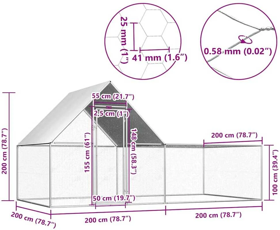 Voljeras viščiukams, 4x2x2m, galvanizuotas plienas