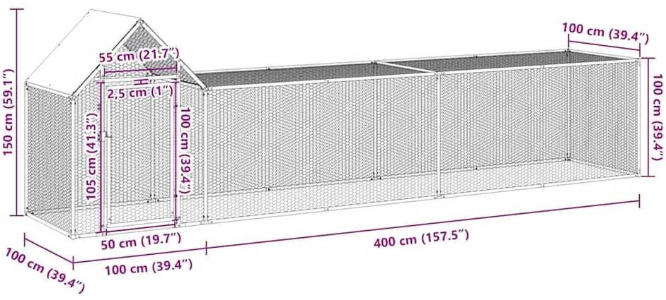 Voljeras viščiukams, 5x1x1,5 m, galvanizuotas plienas