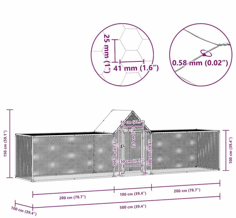 Voljeras viščiukams, 5x1x1,5m, galvanizuotas plienas