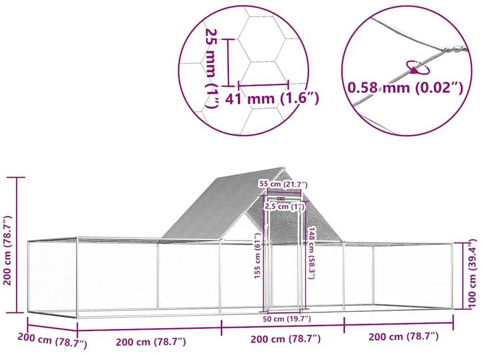 Voljeras viščiukams, 6x2x2m, galvanizuotas plienas