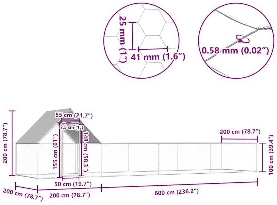Voljeras viščiukams, 8x2x2m, galvanizuotas plienas