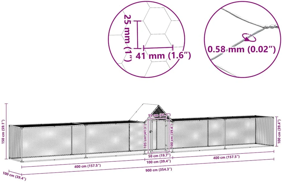 Voljeras viščiukams, 9x1x1,5m, galvanizuotas plienas