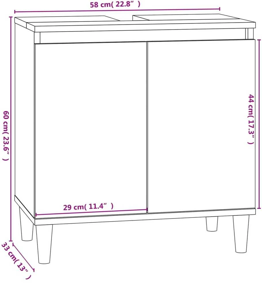 Vonios baldų komplektas, 3 dalių, pilkas ąžuolo, mediena