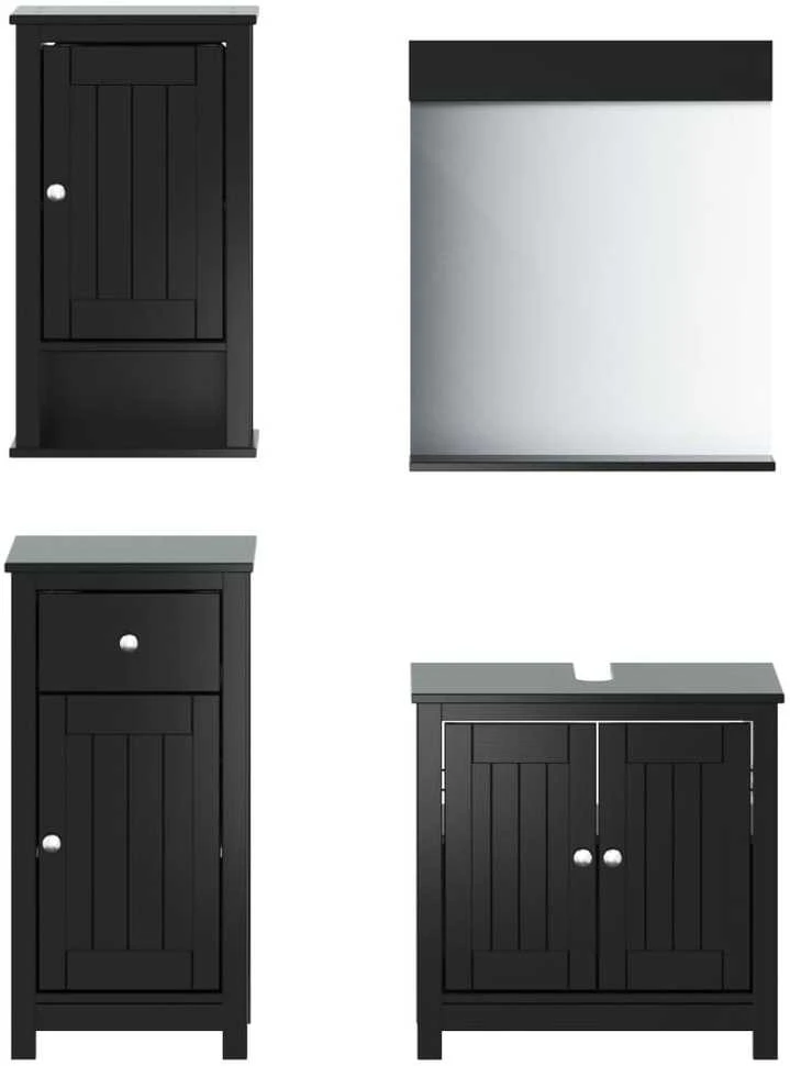 Vonios baldų komplektas BERG, 4 dalių, juodas, pušies masyvas