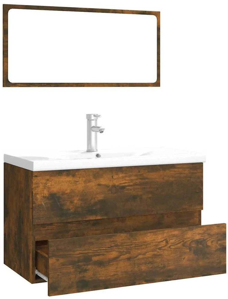 Vonios baldų komplektas, dūminio ąžuolo, apdirbta mediena